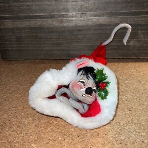 Annalee Mouse in Santa Hat Christmas Doll Red White Vintage Good Hand Painted
